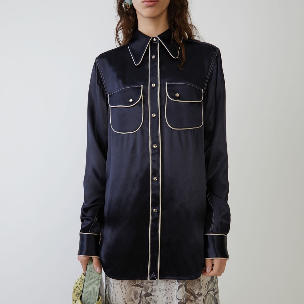 Acne studios navy satin top - size 32 / XS